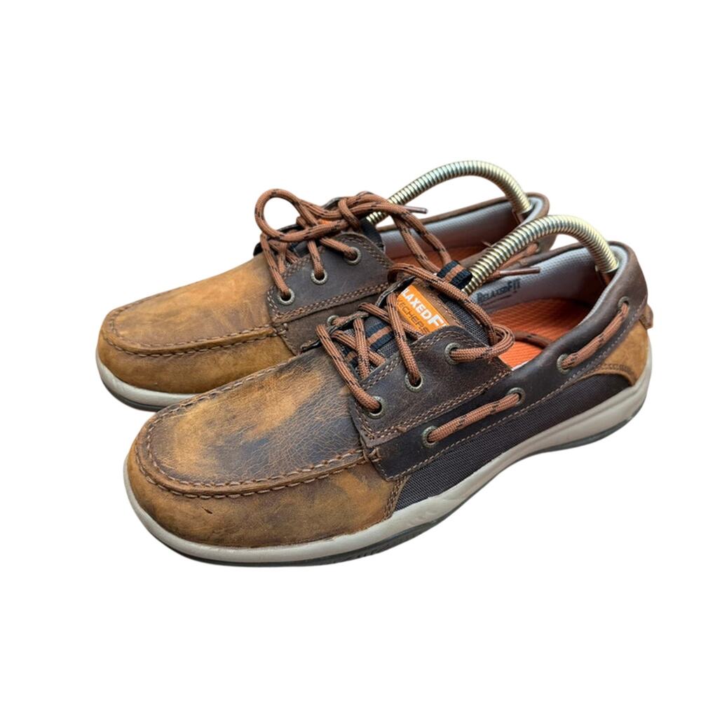 Skechers men Size US 8.5 EUR 41 Brown Leather Casual Boat Deck Shoes